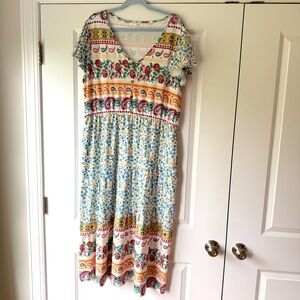 Casual Midi Dress with pockets, v-neck, flutter sleeves. Size XL